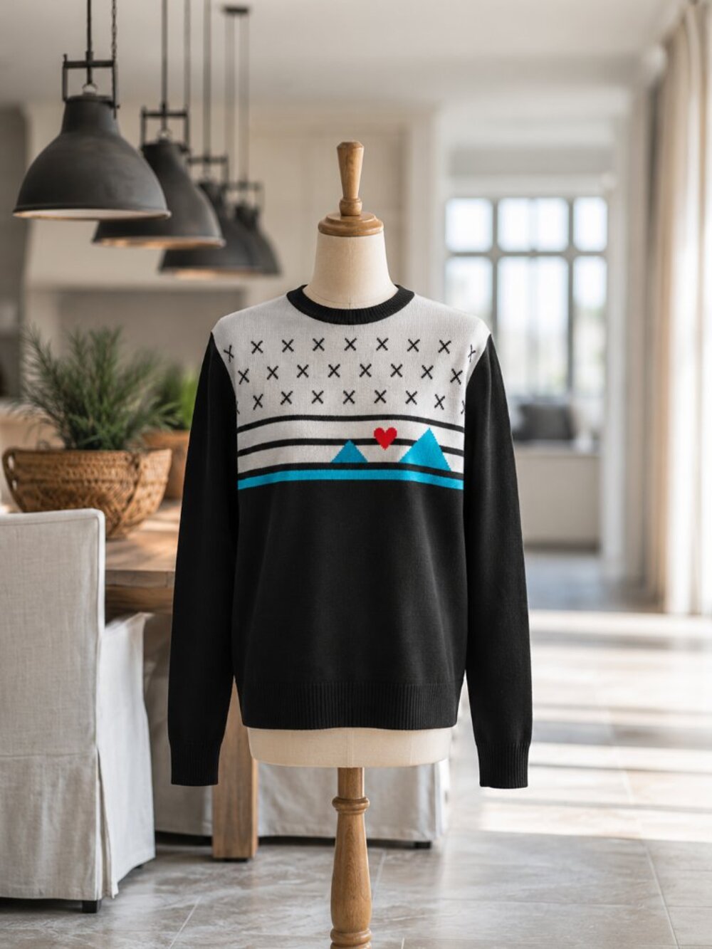 Kavu Hillrose Sweater in multi black "I Love You" ladies Small True Outdoor